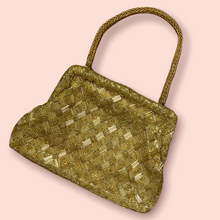 Load image into Gallery viewer, Diamond Beaded Design Gold Clutch/Top Handle Mini Bag
