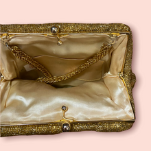 Load image into Gallery viewer, Diamond Beaded Design Gold Clutch/Top Handle Mini Bag
