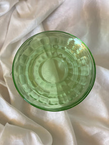 Lime green Depression glass teacup & saucer + dessert plates