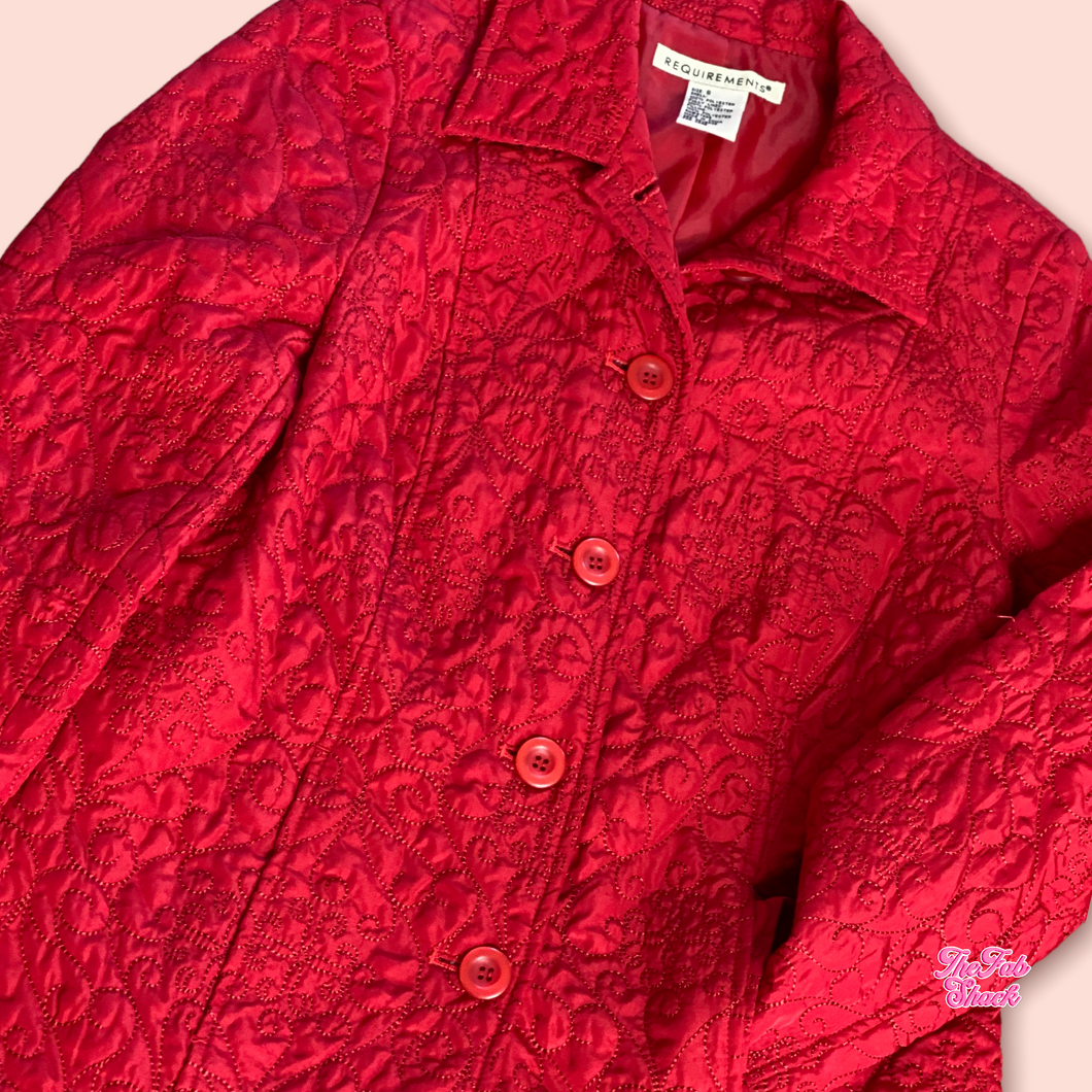 quilted cherry red button down jacket