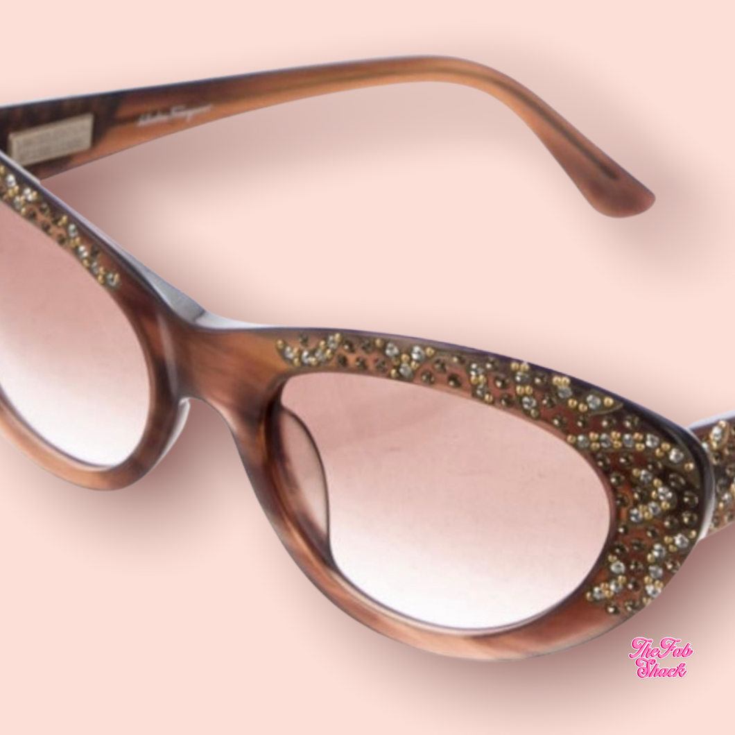 Salvatore Ferragamo Swarovski Cat Eye 1950's Sunglasses Limited Edition