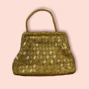 Diamond Beaded Design Gold Clutch/Top Handle Mini Bag