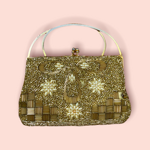 Gold & pearls beaded vintage top handle mini bag