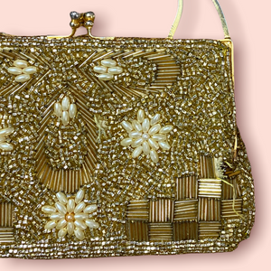 Gold & pearls beaded vintage top handle mini bag
