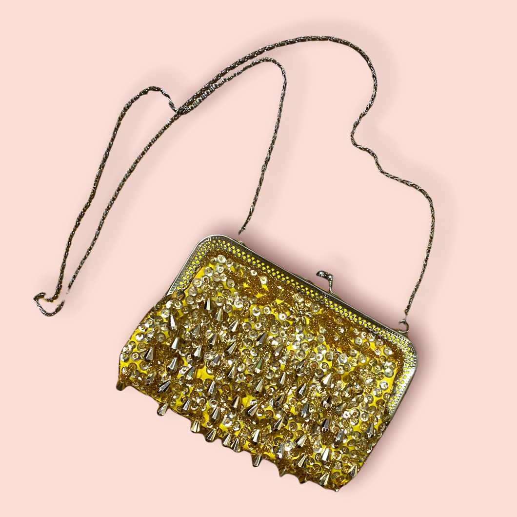 Champagne Gold Tear Drop Beaded Handbag