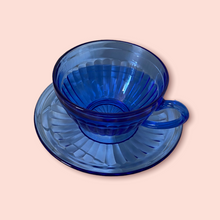Load image into Gallery viewer, Blue depression glass teacup &amp; saucer (single set)

