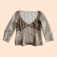 Load image into Gallery viewer, Flourescent/metallic lace print v-neck blouse
