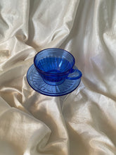 Load image into Gallery viewer, Blue depression glass teacup &amp; saucer (single set)
