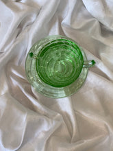 Load image into Gallery viewer, Lime green Depression glass teacup &amp; saucer + dessert plates
